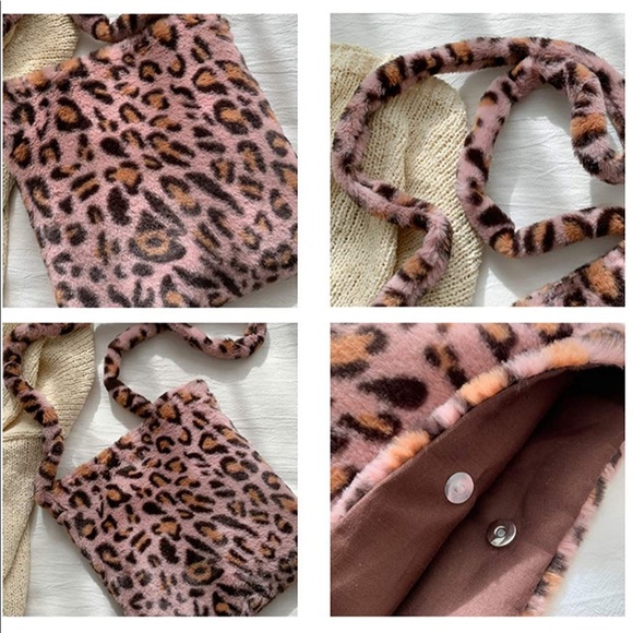 Pink Leopard Printed Shoulder Bag Soft Handbag - Picture 3 of 3